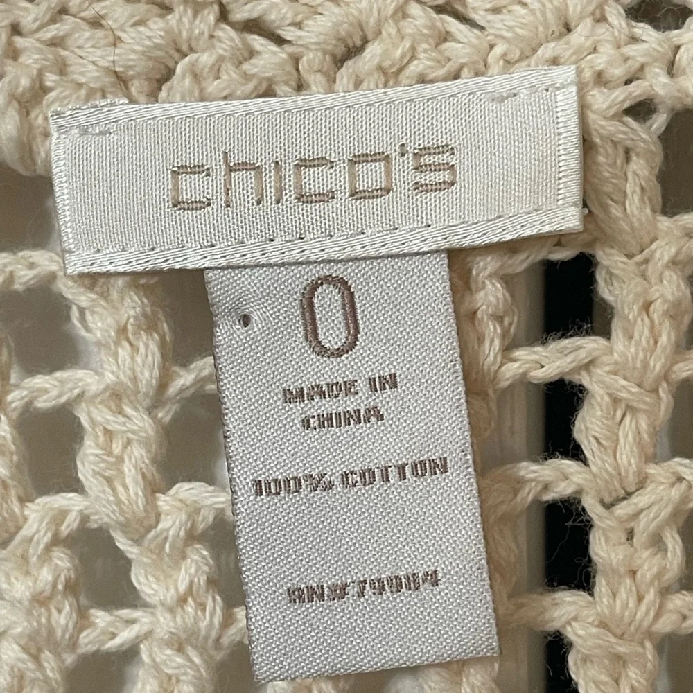 Chico’s Knitted Crochet Bohemian Prairie Cottage Core Cardigan Sz S Chico Sz 0 - Picture 4 of 7